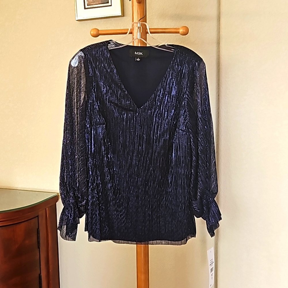 NWT, MSK Blue Metallic Top, Small